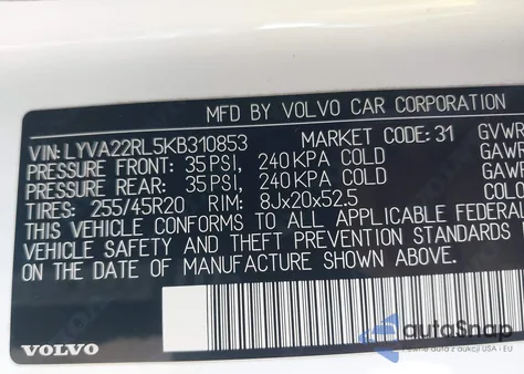 2019 Volvo Xc60 T6 Inscription z USA, uszkodzony, nr VIN LYVA22RL5KB310853